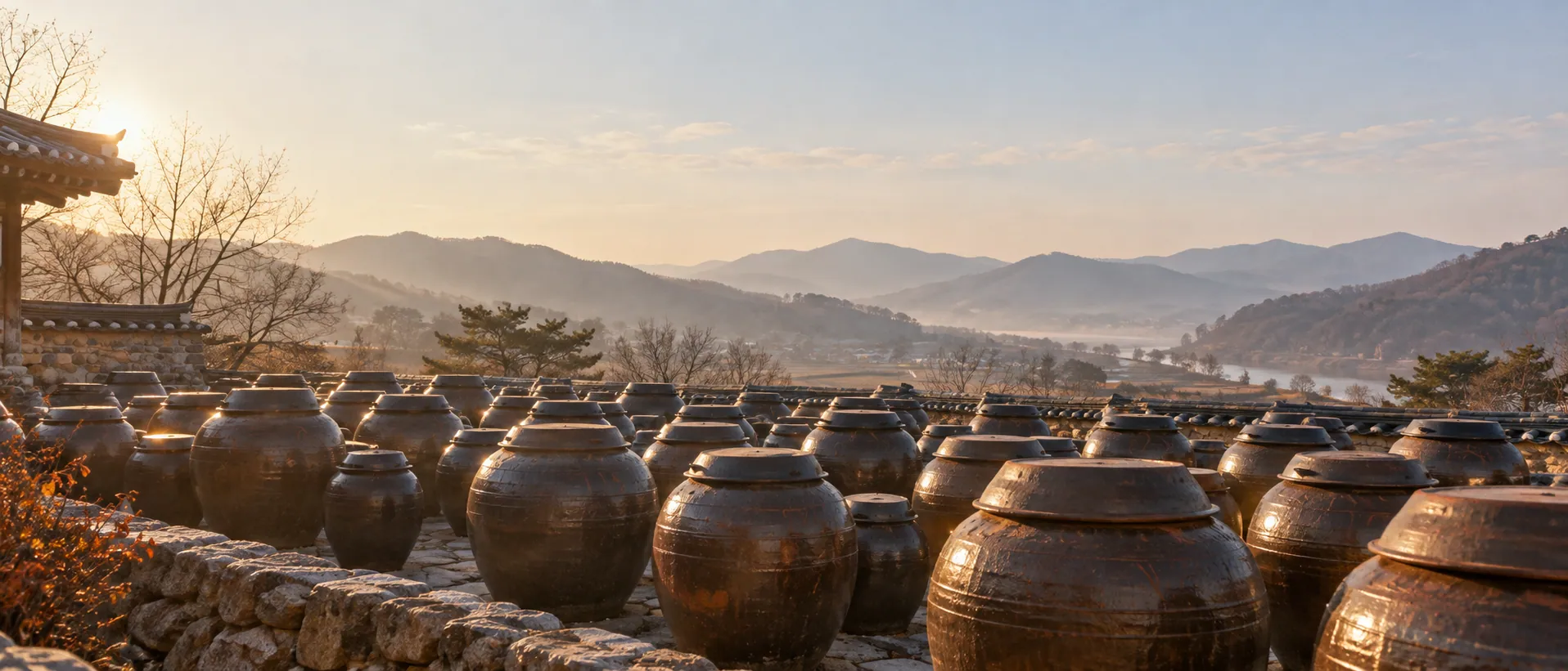 언덕 위 장독대와 겹겹의 산